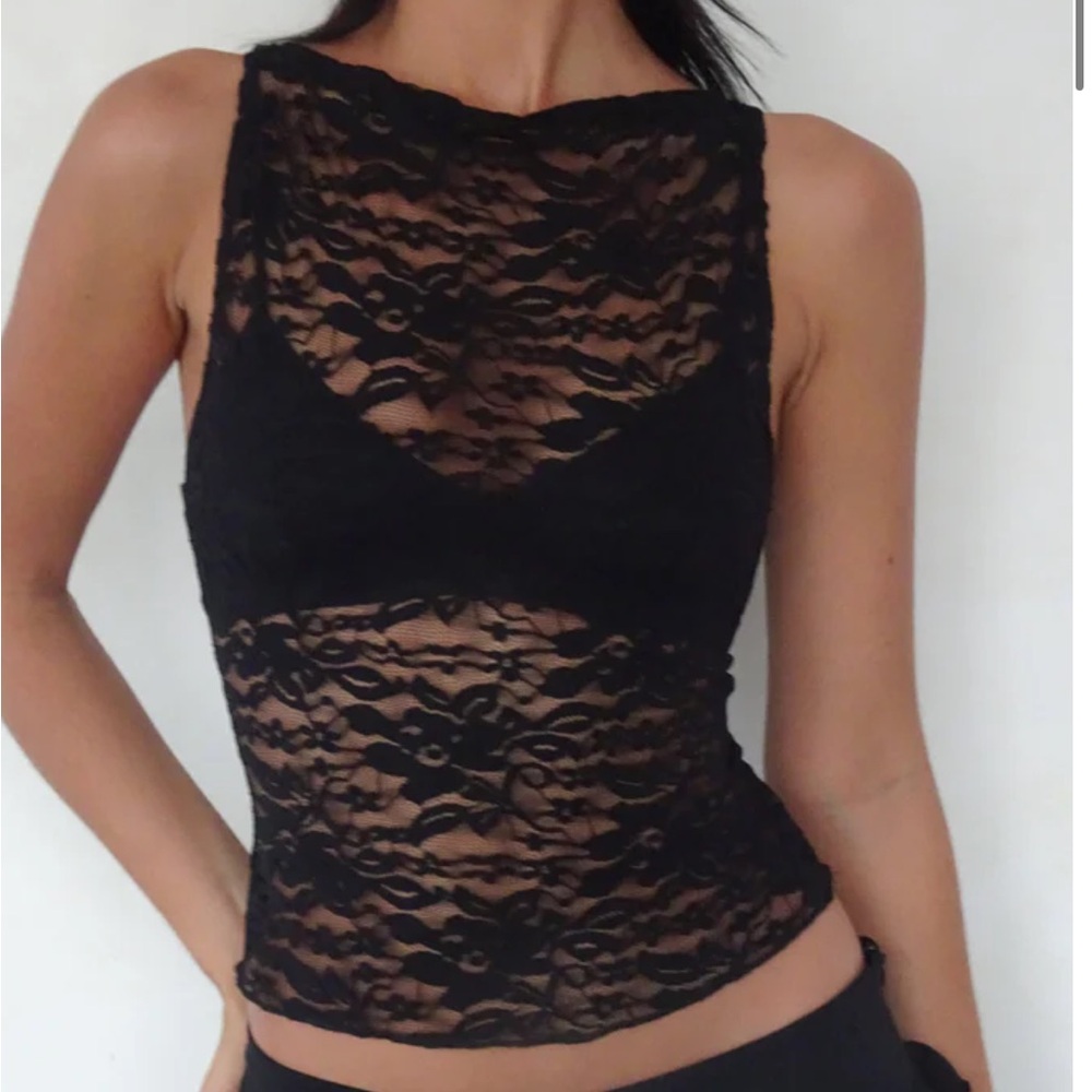 Motel Rocks Black Lace Sleeveless Top NWT